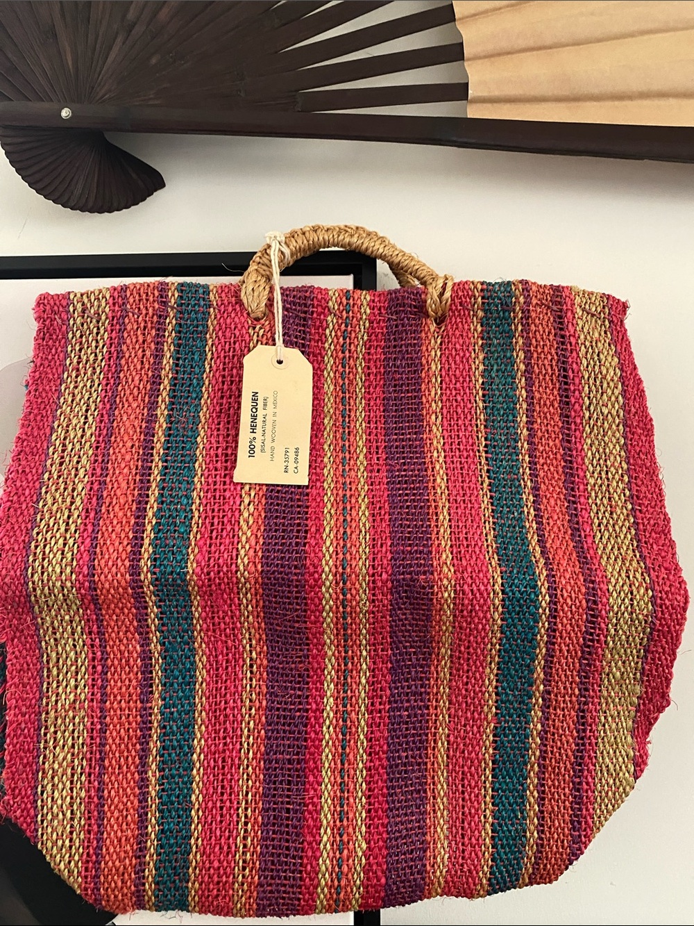 Vintage 80’s 100% Henequen Hand Woven In Mexico Tote
